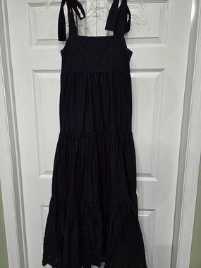 Jason Wu Black Tiered Maxi Dress with Tie Straps